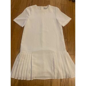 Zara Womens White Pleated Short Sleeve Mini Dress With Back Zipper Closure sz xs